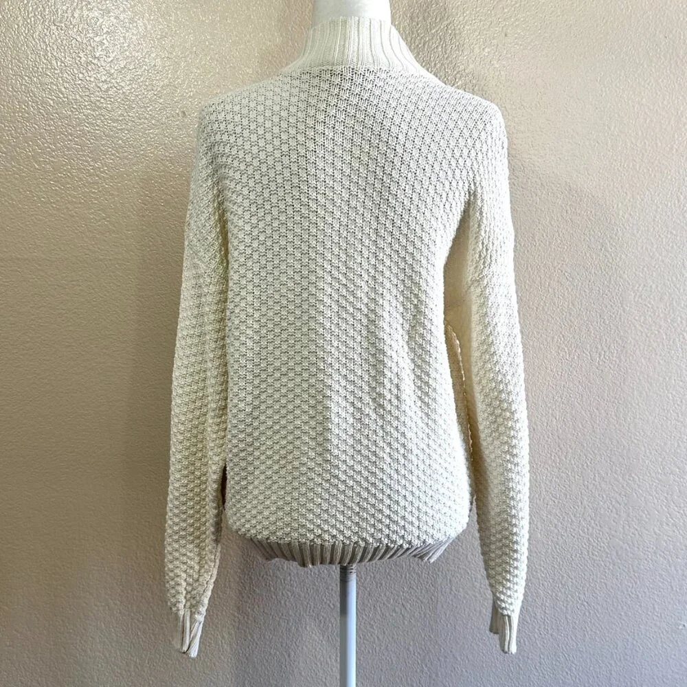 Nion de Lenclos Vtg 80s Cream Knit Turtle Two Toned Comfy Sweater